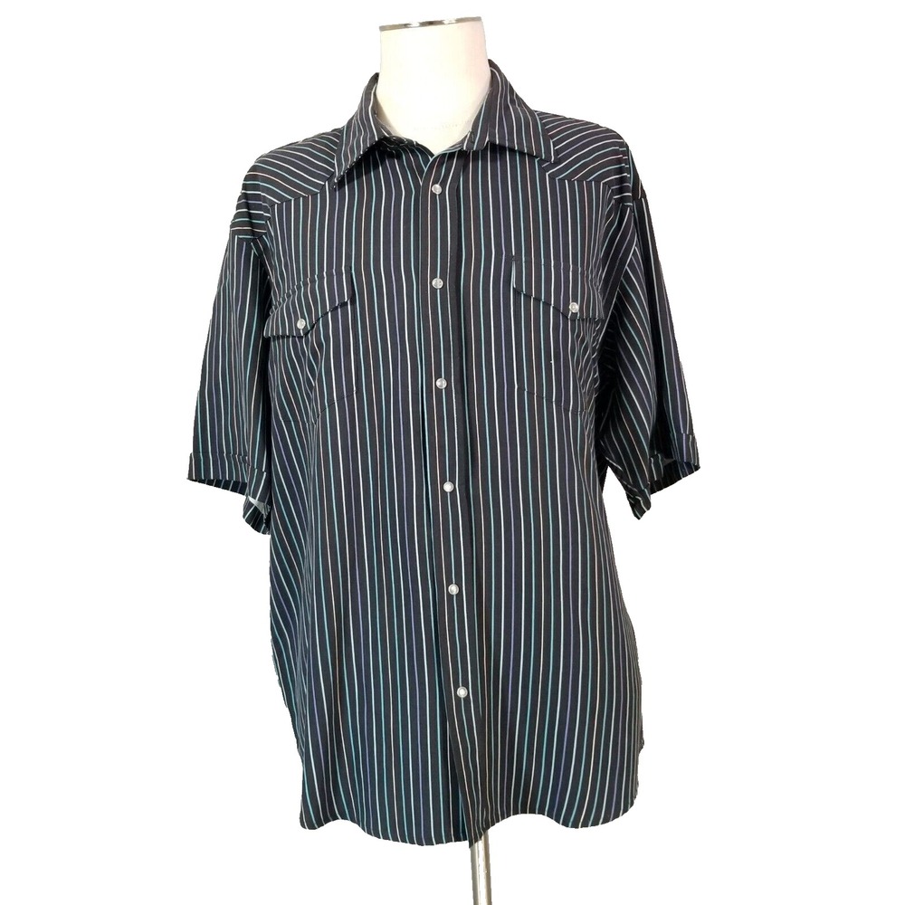 Vintage Silk shirt men's 2XL XXL Pearl Snap Western black stripe short sleeve